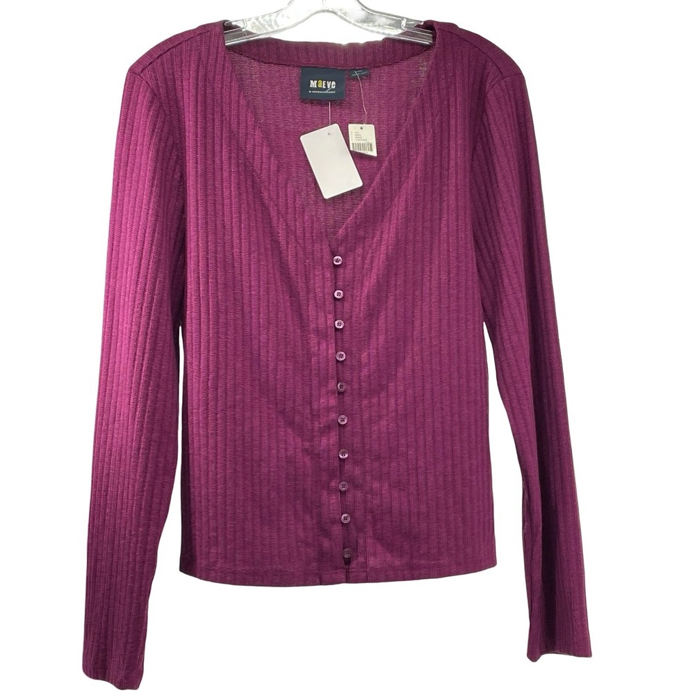 Maeve Women's Cardigan Ribbed Metallic Magenta Polyester Extra Large